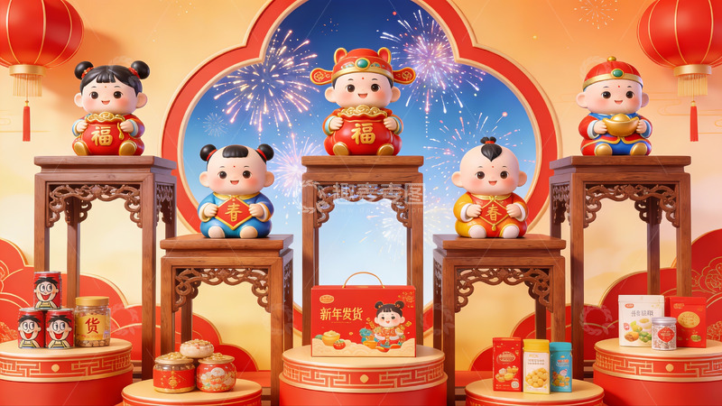 高清大图下载【趣麦麦图】春节主题吉祥娃娃陈列