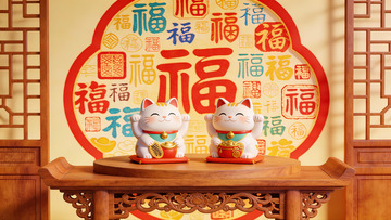 招财猫与福字装饰场景