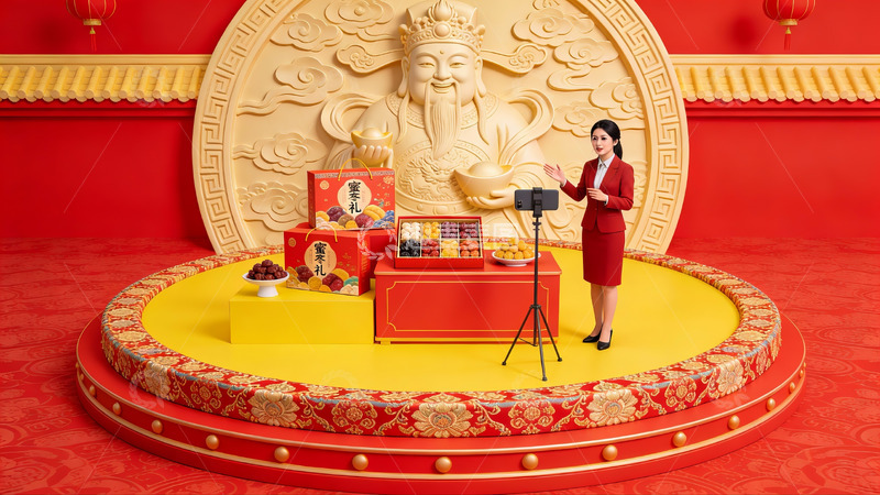 高清大图下载【趣麦麦图】女性在传统节日场景中展示礼品