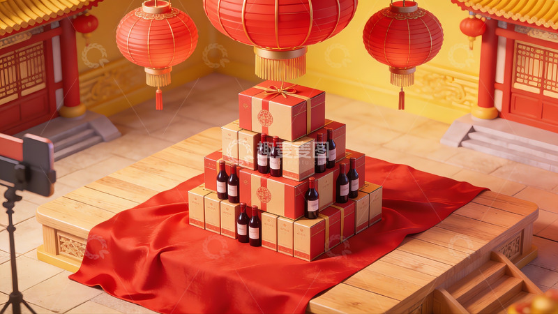 高清大图下载【趣麦麦图】春节庆典酒礼堆叠展示
