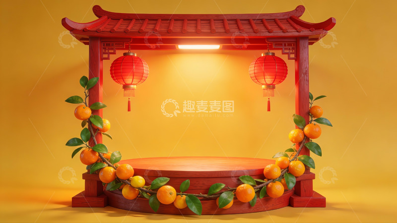 高清大图下载【趣麦麦图】中式灯笼装饰亭台