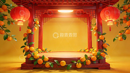 中式亭台挂灯橙果装饰