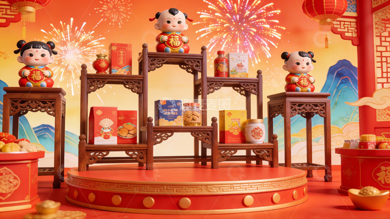 高清大图下载【趣麦麦图】春节主题装饰与礼盒陈列