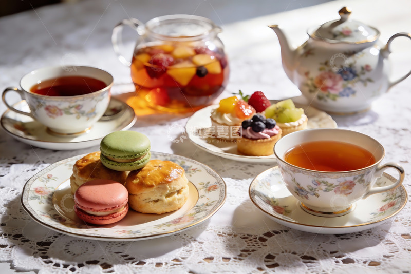 高清大图下载【趣麦麦图】精致下午茶点心与茶具摆拍