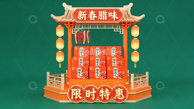 高清大图下载【趣麦麦图】新春腊味限时特惠展台