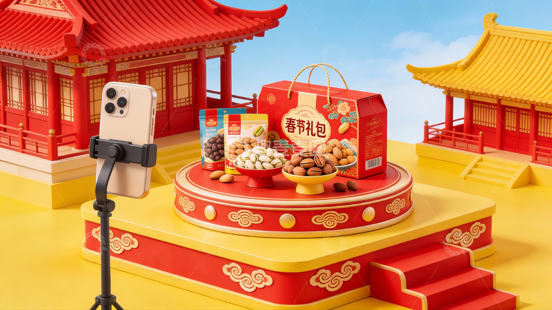 高清大图下载【趣麦麦图】春节礼盒展示拍摄场景