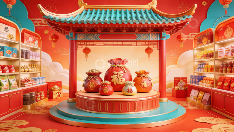 高清大图下载【趣麦麦图】春节主题商品陈列场景