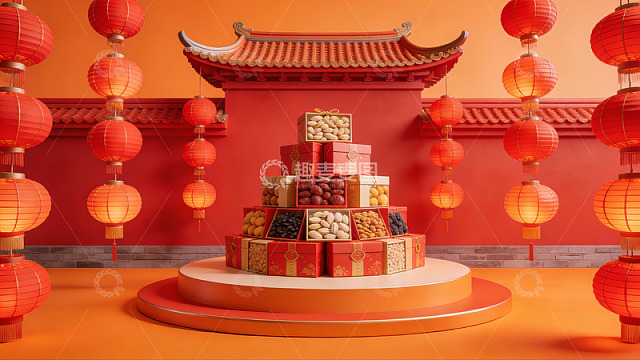 中式节日礼盒堆叠展示