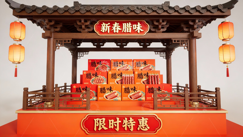 高清大图下载【趣麦麦图】新春腊味限时特惠展台
