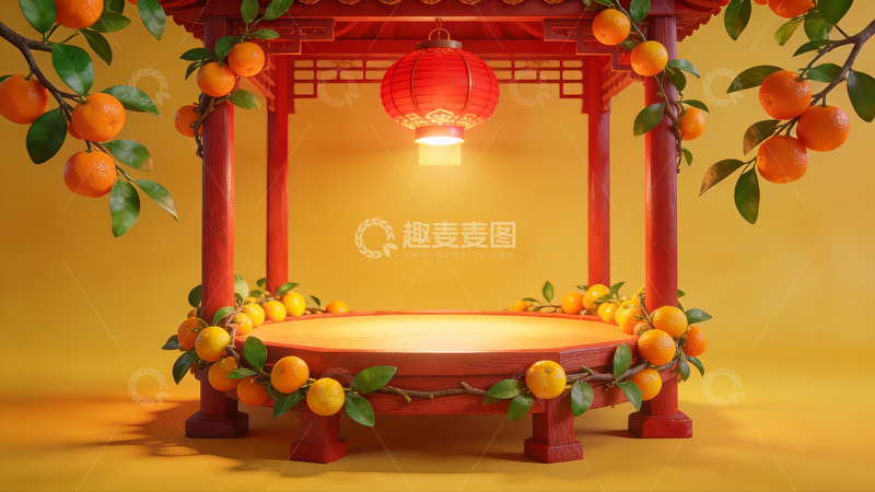 高清大图下载【趣麦麦图】中式亭台橙果装饰场景