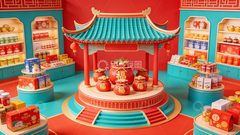 高清大图下载【趣麦麦图】中式节日装饰陈列场景