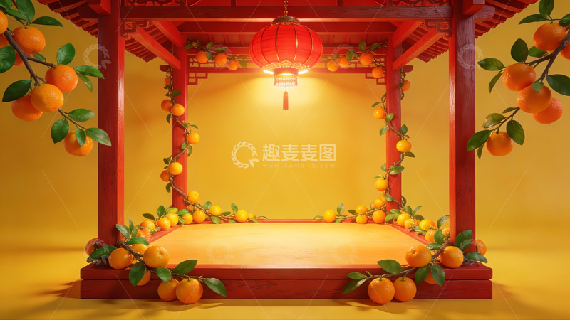 高清大图下载【趣麦麦图】中式亭台橙果装饰场景