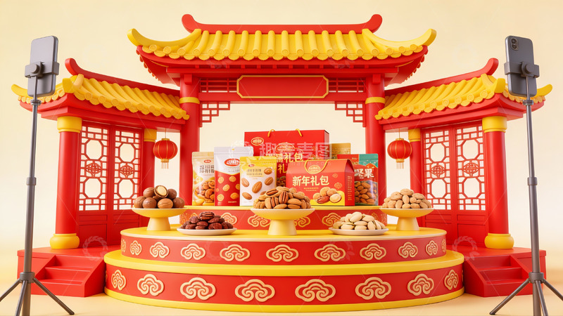高清大图下载【趣麦麦图】-春节礼盒陈列展示场景
