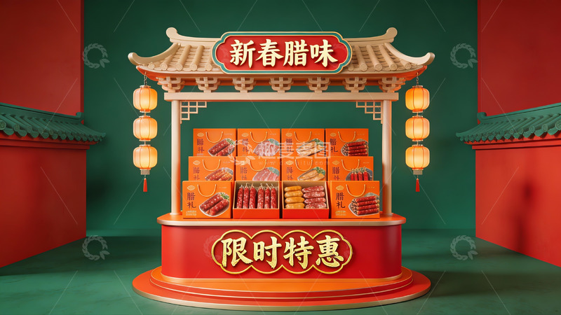 高清大图下载【趣麦麦图】新春腊味限时特惠展台