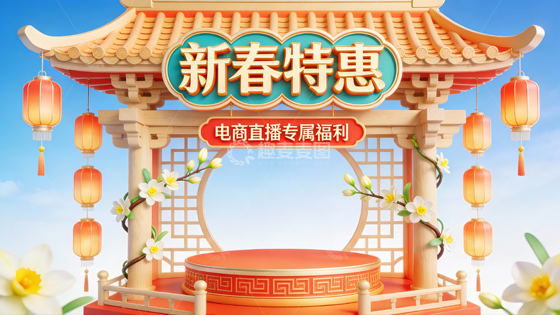 高清大图下载【趣麦麦图】新春电商直播特惠宣传图