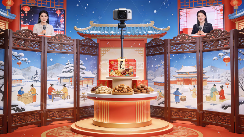 高清大图下载【趣麦麦图】春节主题直播场景布置