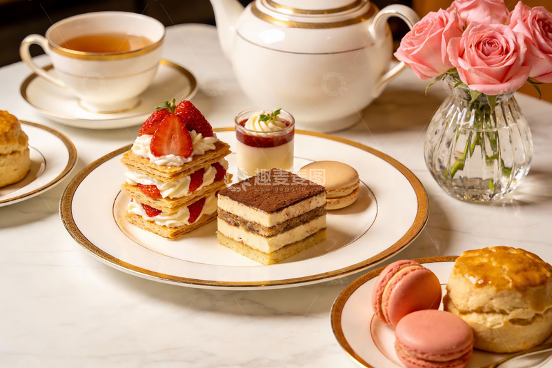 高清大图下载【趣麦麦图】精致下午茶甜点与茶具摆盘