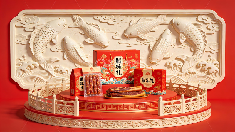 高清大图下载【趣麦麦图】传统腊味礼盒展示