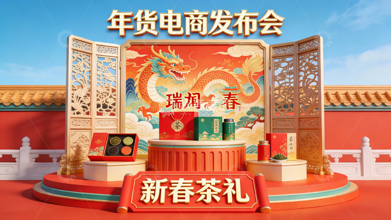 高清大图下载【趣麦麦图】年货电商发布会新春茶礼展示