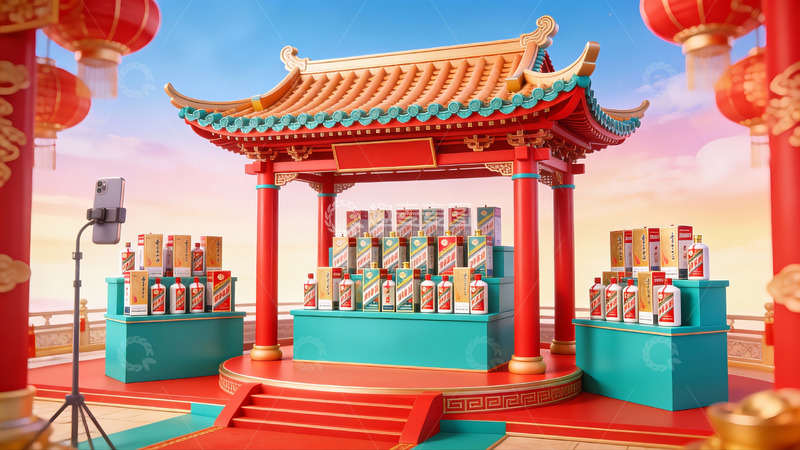 高清大图下载【趣麦麦图】传统建筑前的节日商品展示