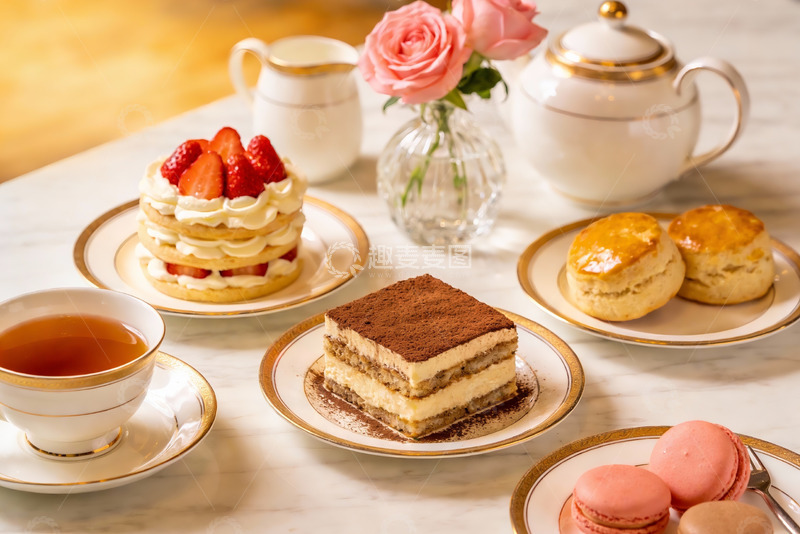 高清大图下载【趣麦麦图】精致下午茶甜点与茶具摆盘