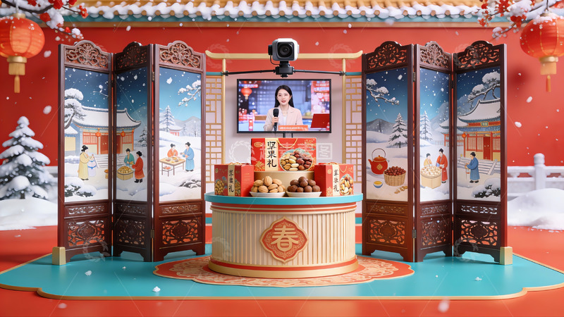 高清大图下载【趣麦麦图】春节主题直播间布置