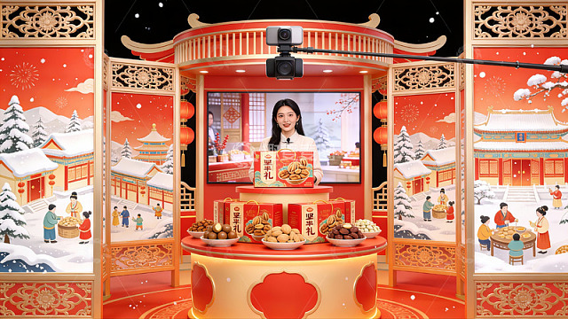 春节主题直播间展示美食