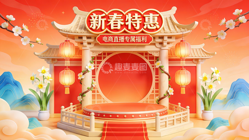 高清大图下载【趣麦麦图】新春特惠电商直播场景