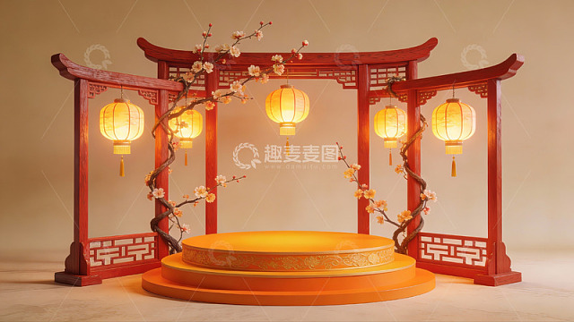 中式古典亭台灯饰场景
