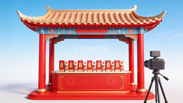 中式亭台前陈列商品拍摄
