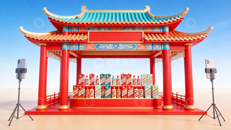 高清大图下载【趣麦麦图】中式亭台展示产品场景