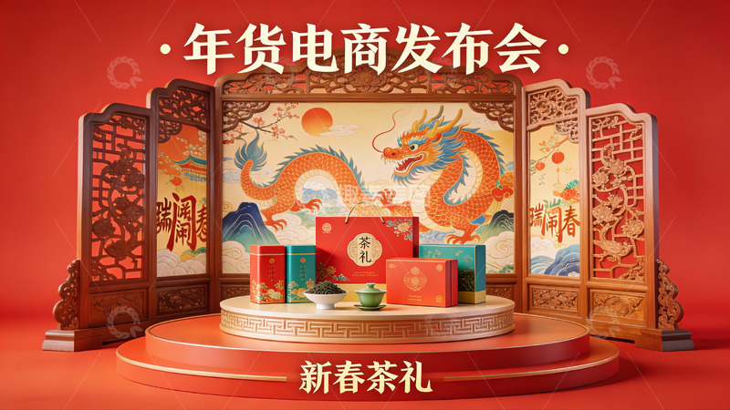 高清大图下载【趣麦麦图】年货电商发布会新春茶礼展示