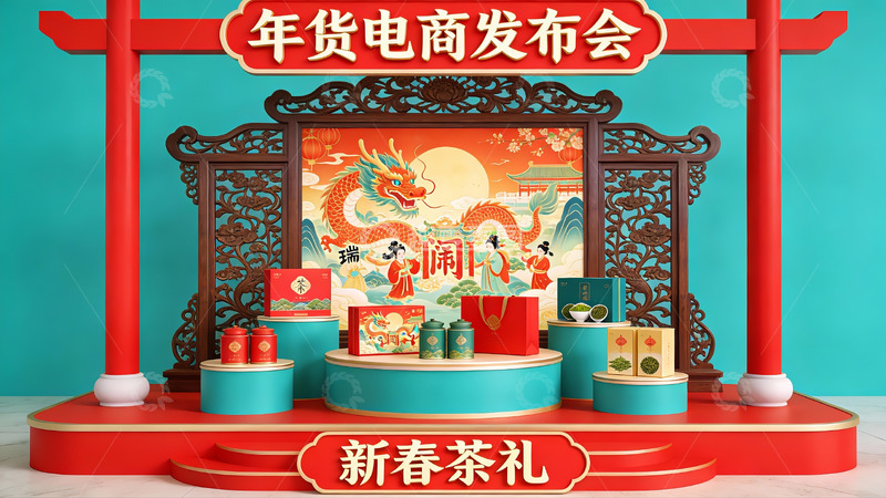 高清大图下载【趣麦麦图】年货电商发布会新春茶礼展示