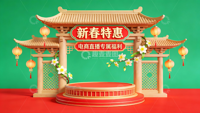 高清大图下载【趣麦麦图】新春特惠电商直播场景