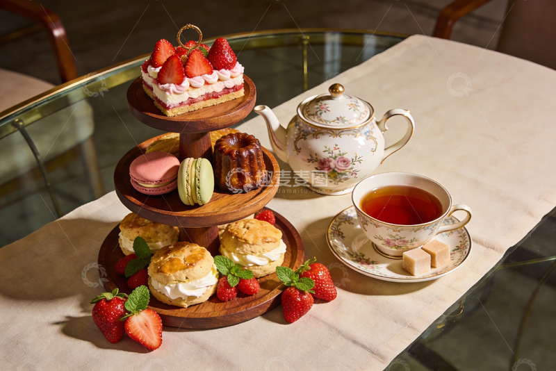 高清大图下载【趣麦麦图】精致下午茶点心与茶具摆盘