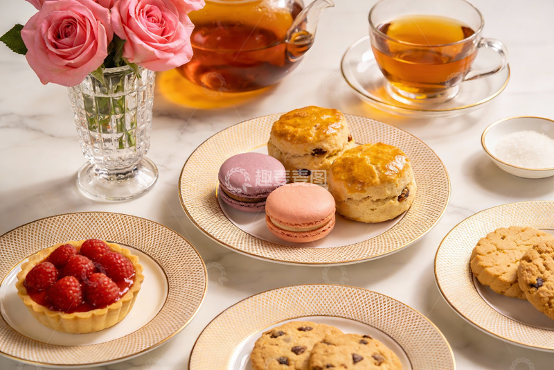 高清大图下载【趣麦麦图】精致下午茶甜点与红茶摆盘