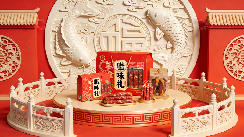 高清大图下载【趣麦麦图】传统腊味礼盒展示