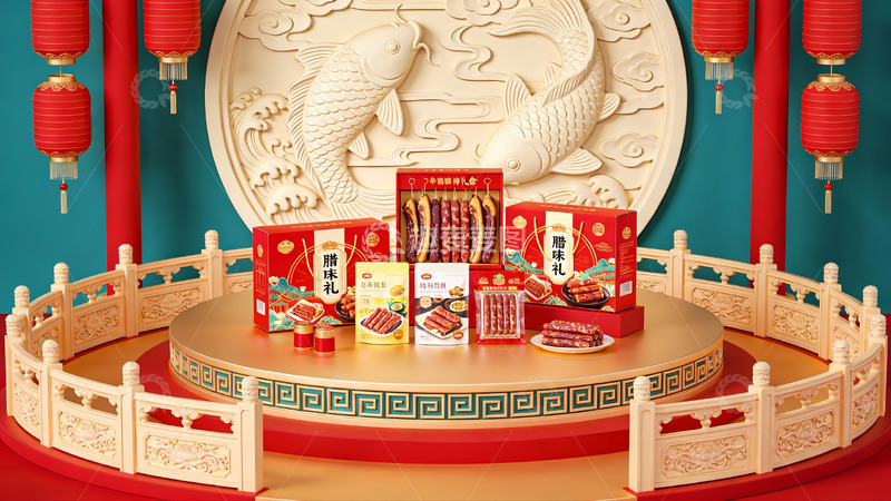 高清大图下载【趣麦麦图】中式节日礼盒展示场景