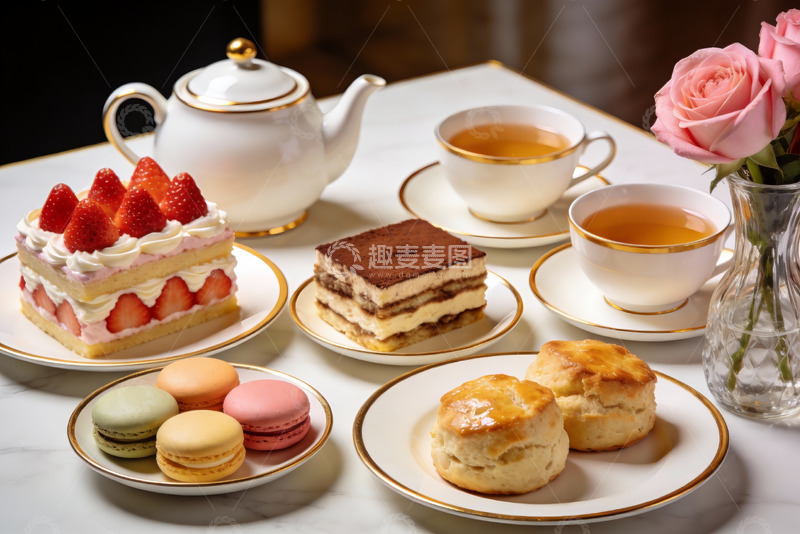 高清大图下载【趣麦麦图】精致下午茶甜点与茶具摆盘