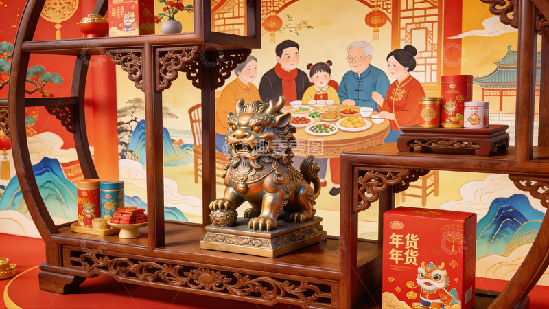 高清大图下载【趣麦麦图】春节家庭团聚场景