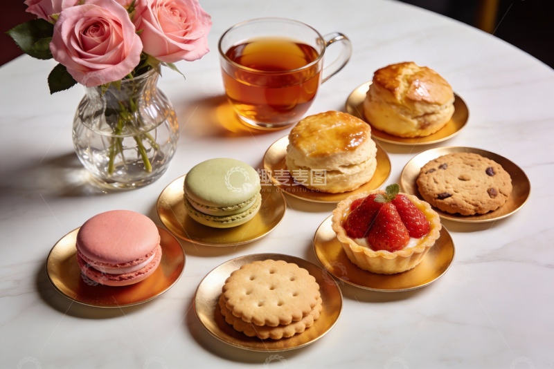 高清大图下载【趣麦麦图】精致下午茶甜点与玫瑰