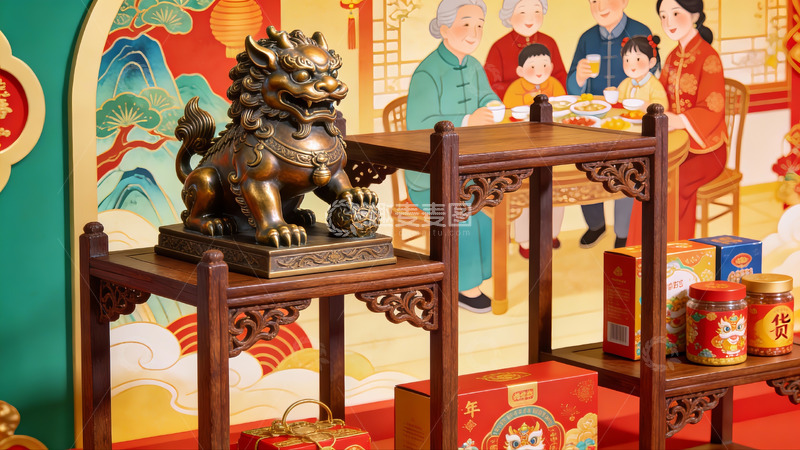 高清大图下载【趣麦麦图】传统节日装饰与家庭团聚场景