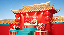传统建筑前的食品展示