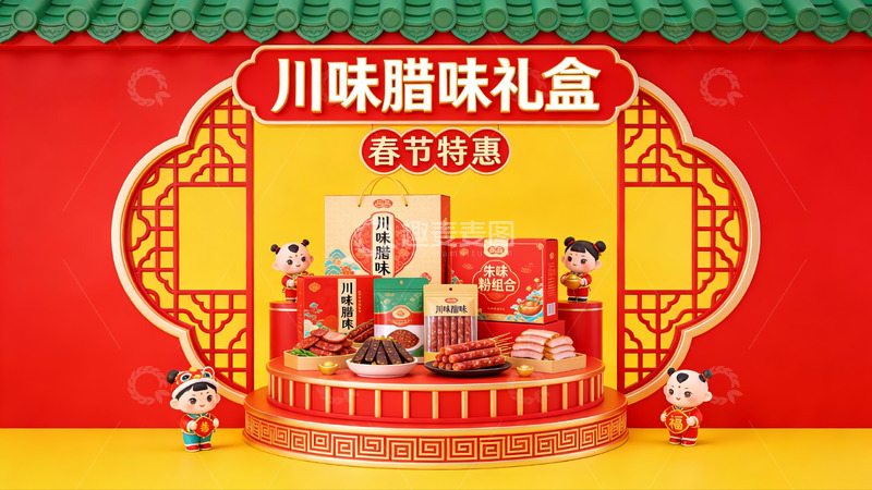 高清大图下载【趣麦麦图】川味腊味礼盒春节促销展示
