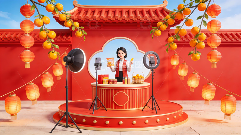 高清大图下载【趣麦麦图】春节直播场景布置
