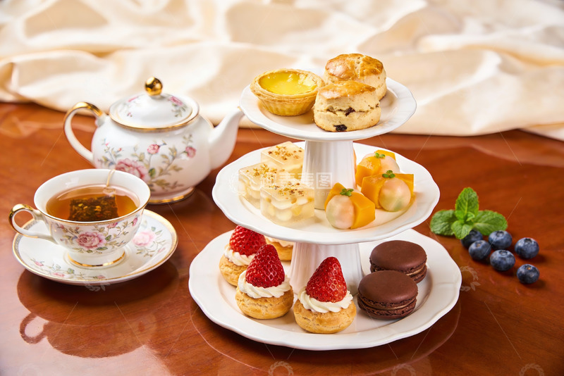 高清大图下载【趣麦麦图】精致下午茶点心与茶具摆盘