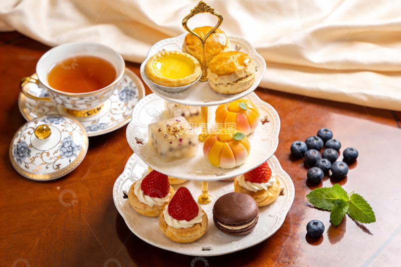 高清大图下载【趣麦麦图】精致下午茶点心与茶杯