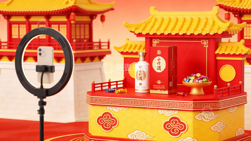 高清大图下载【趣麦麦图】传统建筑前的直播场景