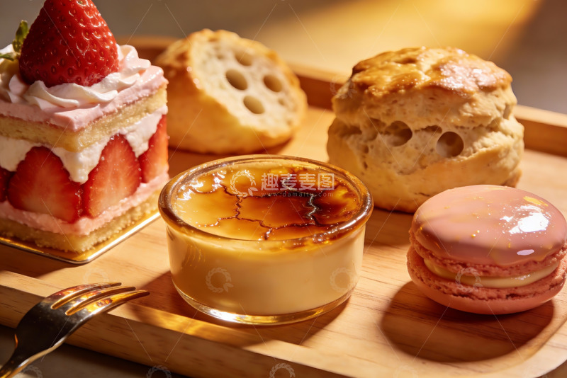 高清大图下载【趣麦麦图】精致甜点拼盘木托盘