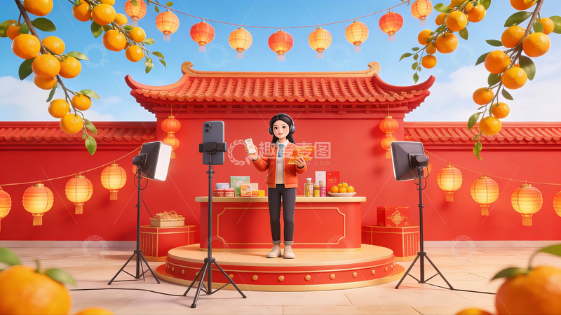 高清大图下载【趣麦麦图】春节主题直播场景